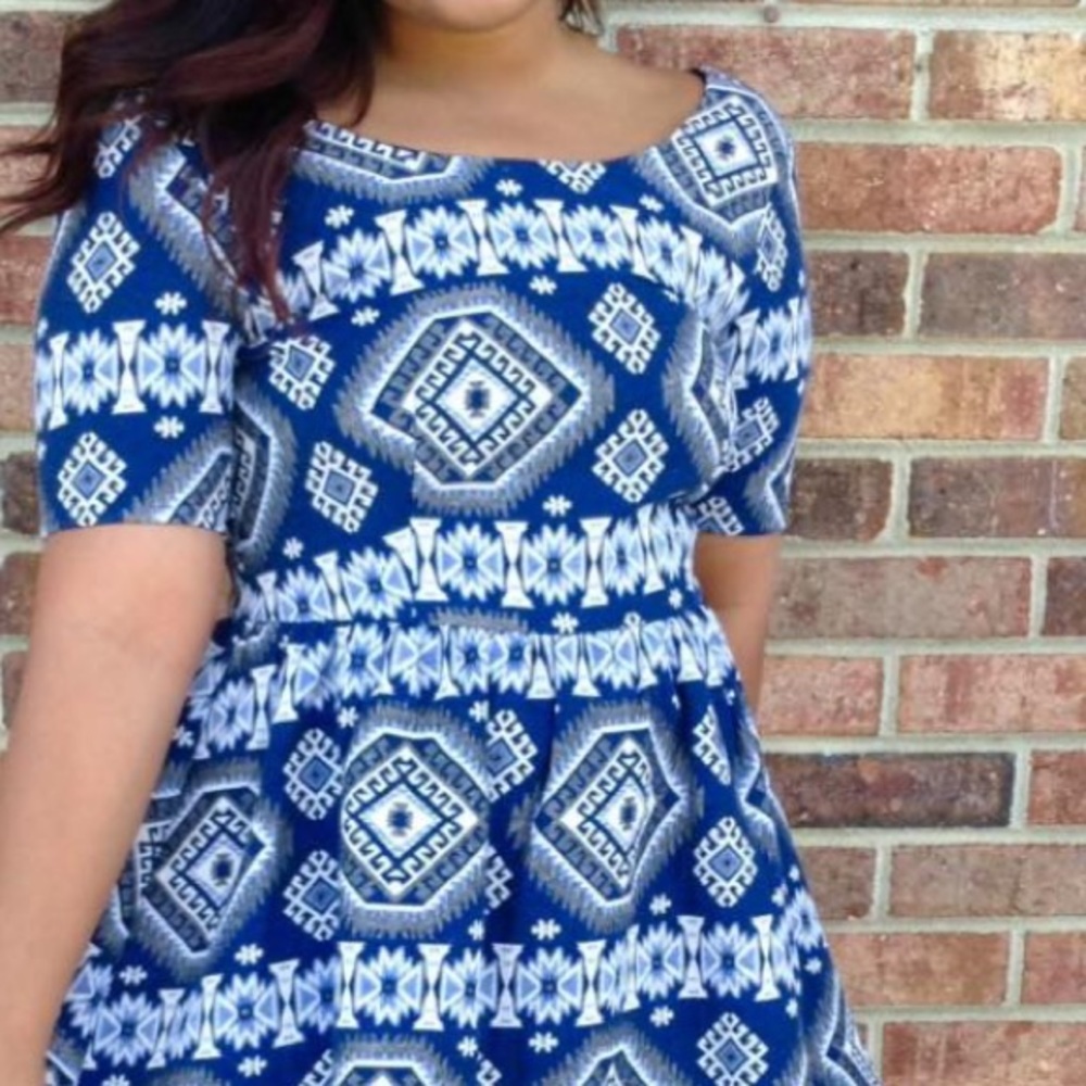 Love Riche Aztec Design Dress Blue, Black, Silver!